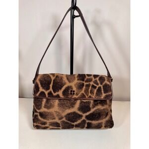 Kate Spade Giraffe Print Shoulder Bag Brown Leather Trim Vintage Style